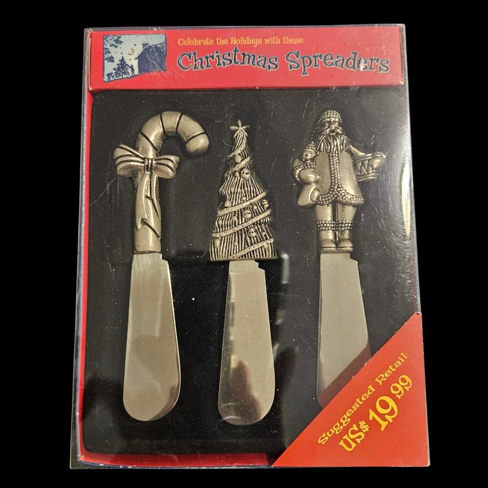 Vintage Christmas Spreaders Set Santa Tree Candy Cane Stainless Steel 2004